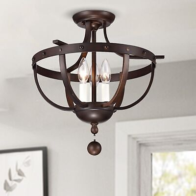 Warehouse of Tiffany CM021/3 Bopelo Brushed Dark Bronze 3-Light Semi-Flush Ce...