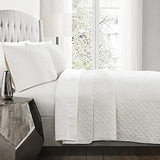 Lush Decor Ava Quilt Diamond Pattern Solid 3 Piece Oversized King, Off-white