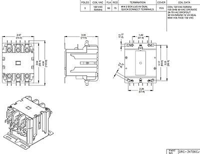 SUNLEE 60 Amp 75 RES 3 Pole 120v coil SunLee DP Contactor A2L Compliant UL Re...