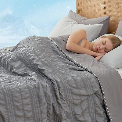 Cozy Bliss Seersucker Cooling Comforter Queen Size, Q-Max 0.4 Reversible Ligh...