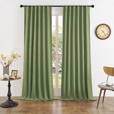 DUALIFE Light Sage Green Curtains 96 Inches Long for Bedroom 2 Panels Back Ta...