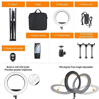 2023 Upgrade MOUNTDOG 18" Ring Light Kit 55W Bluetooth LED Ringlight Lighting...