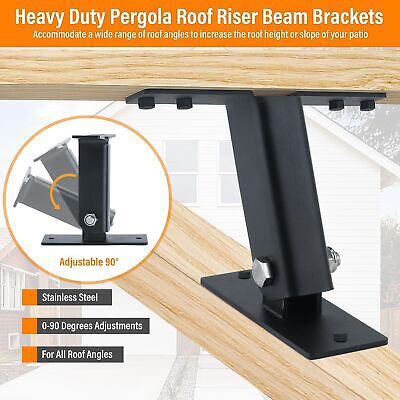 3 Pack Pergola Roof Riser Beam Bracket,304 Stainless Steel Roof Mount Pergola...