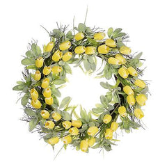 30" Artificial Tulip Floral Spring Wreath with Green Leaves 30" Yellow