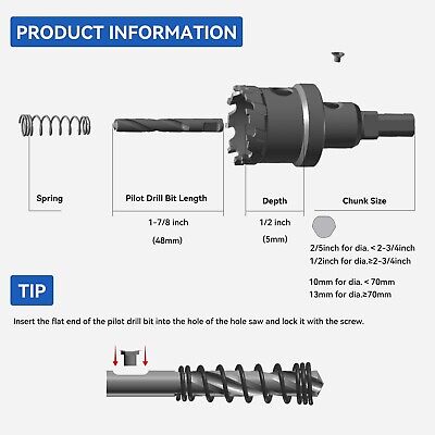 (6-1/2''|165mm) Heavy Duty Carbide Hole Saw with 2 Pilot Drill Bits, Hole Cut...