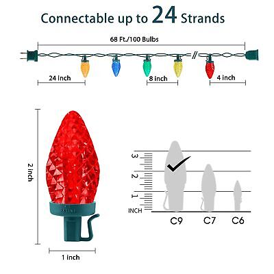 C9 LED Christmas Lights Outdoor, 66 Feet 100 LED Strawberry String Lights wit...