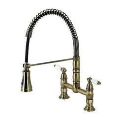 Kingston Brass GS1273PL Heritage Pull-Down Sprayer Kitchen Faucet, Antique Br...