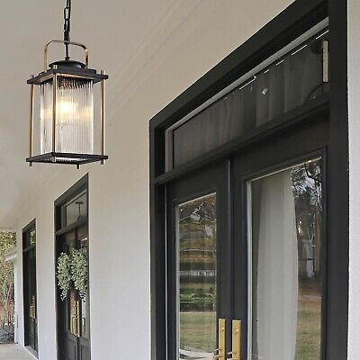 Outdoor Hanging Porch Light Waterproof Black and Gold Outdoor Pendant Lights ...