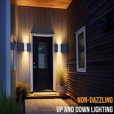 wowlite Modern Porch Lights White 2 Pack, Dust to Dawn Outdoor Light, Waterpr...