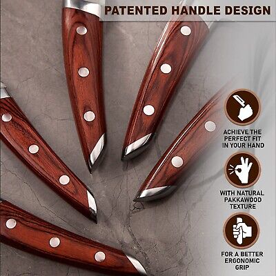 Brewin CHEFILOSOPHI Japanese Chef Knife Set 5 PCS with Elegant Red Pakkawood ...