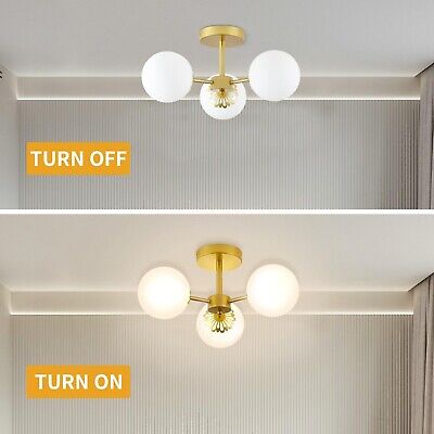 Semi Flush Mount Ceiling Light Fixture, 3-Light Gold Chandelier Mid Century M...