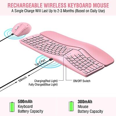 MK960 Ergonomic Wireless Keyboard Mouse Combo, Bluetooth/2.4G Split Design Ke...