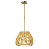 Warehouse of Tiffany Lotta 13 Inch Opaque Glass Shade Rattan Woven Pendant 1-...