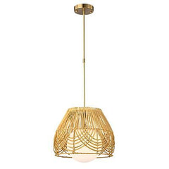 Warehouse of Tiffany Lotta 13 Inch Opaque Glass Shade Rattan Woven Pendant 1-...