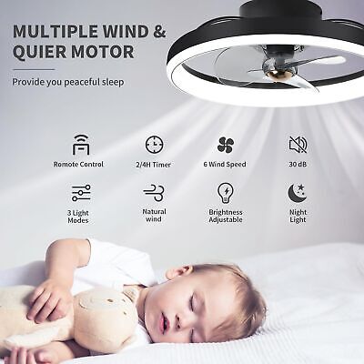 Ceiling Fan with Remote, 20&#8216;&#8217; Modern Bladeless Fan Flush Mount, 3000