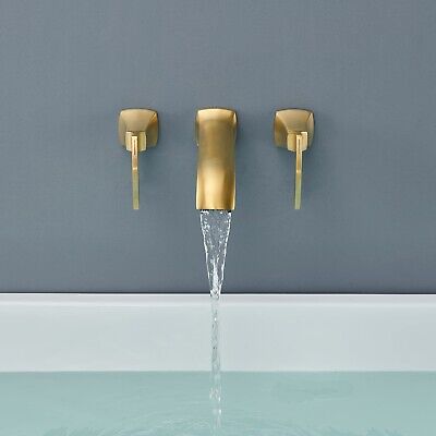 Wall Mount Tub Faucet High Flow Roman Tub Filler Long Spout Reach Brushed Gol...