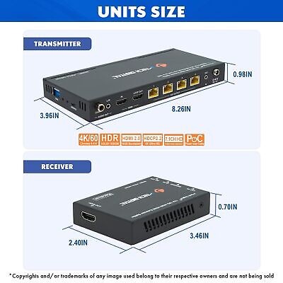 HDMI 2.0 4K 1x4 Splitter Extender Over Single Cable CAT6 with PoC Up to 196 F...