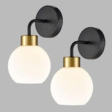 DANSEER Matt Black Wall Sconce Modern Milky Globe Glass for Bathroom Vanity L...