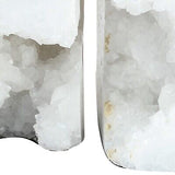 Benjara 5 Inch Natural White Stone Bookends, Artisanal Textured Geode Rock