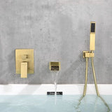 Wall Mount Bathtub Faucet with Handheld Sprayer Brushed Gold, Bathroom Wall M...