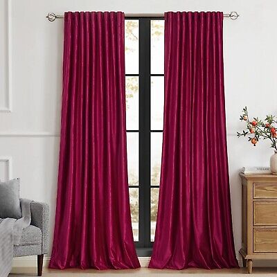 PRIMROSE Red Curtains 120 inch for Living Room Velvet Drapes Blackout Rod Poc...