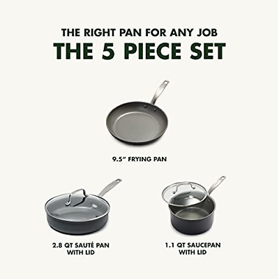 GreenPan Chatham Hard Anodized 5 Piece Cookware Pots and Pans Set, Gray