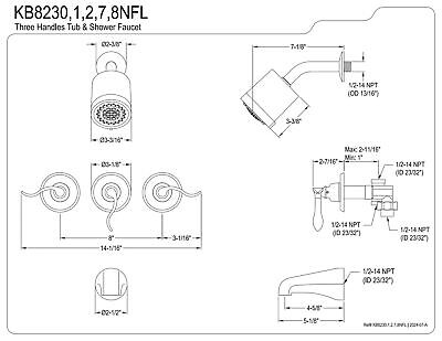 Kingston Brass KB8231NFL NuWave French 3 Handle Tub and Shower Faucet, Polish...