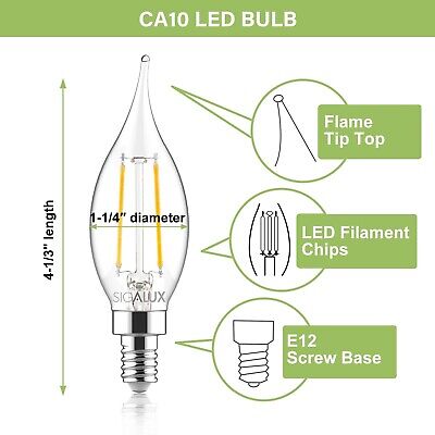 Sigalux Candelabra LED Light Bulbs Dimmable, E12 40 Watt Chandelier Light Bul...