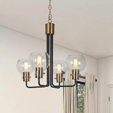 Modern Black and Gold Chandelier, 4-Light Chandeliers for Dining Room, Glass ...