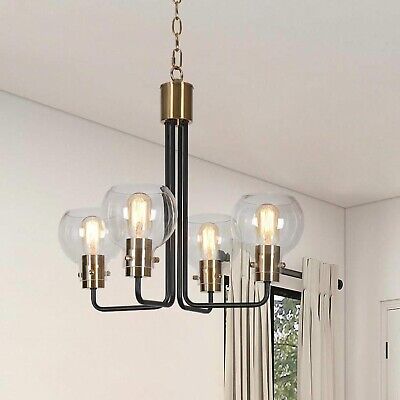 Modern Black and Gold Chandelier, 4-Light Chandeliers for Dining Room, Glass ...