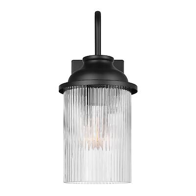 Globe Electric 60000027 1-Light Outdoor Wall Sconce, Matte Black, Ribbed Glas...