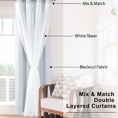 Hiasan Greyish White Blackout Curtains with Sheer Overlay, Grommet Thermal In...