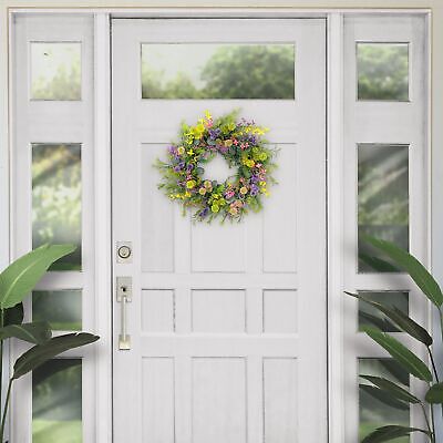 Puleo International 24" Artificial Eucalyptus Floral Spring Door Wreath with ...