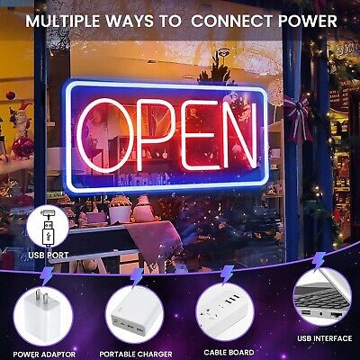 LED Neon Open Sign for Business with Adapter,16.5"x 9" Adjustable Brightness ...