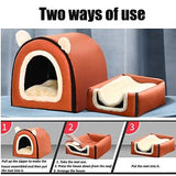 Dog Bed or Cat Bed,2 Ways to Use,Indoor Pet House with Fluffy Mat,Removable a...