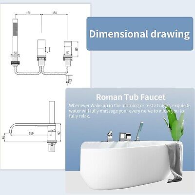 Waterfall Roman Tub Faucet with Hand Shower, Deck Mount Tub Filler Bathtub Fa...