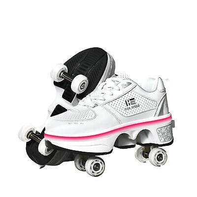 2-in-1 Roller Skates & Sneakers Unisex Retractable Wheels Outdoor Fun & Fitne...