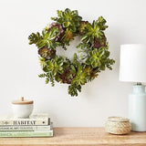 Nearly Natural 4798 Artificial Succulent Wreath, 15-inch diameter, Green,20x2...