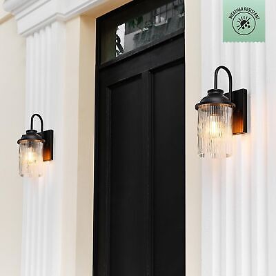 Globe Electric 60000027 1-Light Outdoor Wall Sconce, Matte Black, Ribbed Glas...