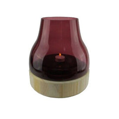 Northlight Merlot Colored Glass Pillar Candle Holder with Wooden Base, 9.75",...