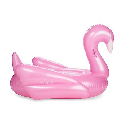 FUNBOY Giant Inflatable Metallic Pink Swan Pool Float, Luxury Float for Summe...