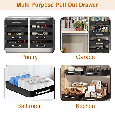 Pull Out Cabinet Drawer with Handle, 2 pack Pull Out Cabinet Organizer Fixed ...