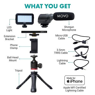 Movo iVlogger Vlogging Kit for iPhone - Lightning Compatible YouTube Starter ...