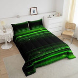 Ombre Stripes Bedding Set Queen Black Green Outer Space Comforter Modern Grad...