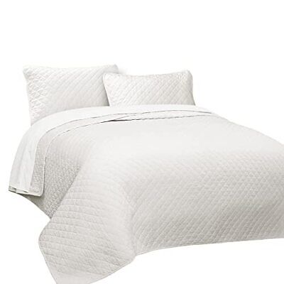 Lush Decor Ava Quilt Diamond Pattern Solid 3 Piece Oversized King, Off-white