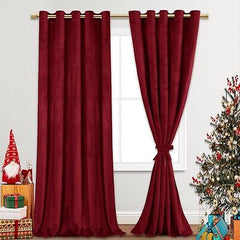 JIUZHEN Red Velvet Curtains 90 inches - Soft Velvet Blackout Grommet Curtains...