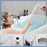 Waterfall Roman Tub Faucet with Hand Shower, Deck Mount Tub Filler Bathtub Fa...