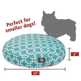 Teal Links Small Round Indoor Outdoor Pet Dog Bed With Removable Washable Cov...