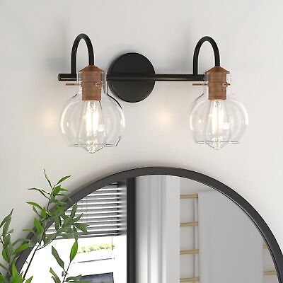 2 Light Bathroom Vanity Light, Black and Red Copper Bathroom Light Fixtures O...