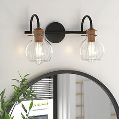 2 Light Bathroom Vanity Light, Black and Red Copper Bathroom Light Fixtures O...